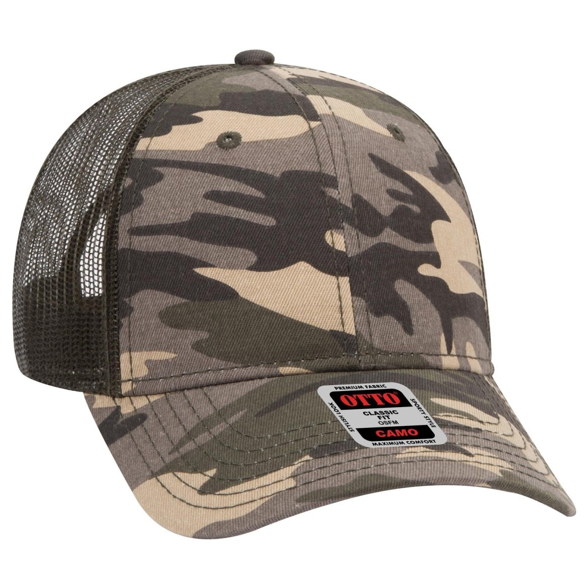 OTTO CAP Camouflage 6 Panel Low Profile Mesh Back Trucker Hat OTTO 105 - 1247 Camo/OliveMesh OSFM - Adult Hats