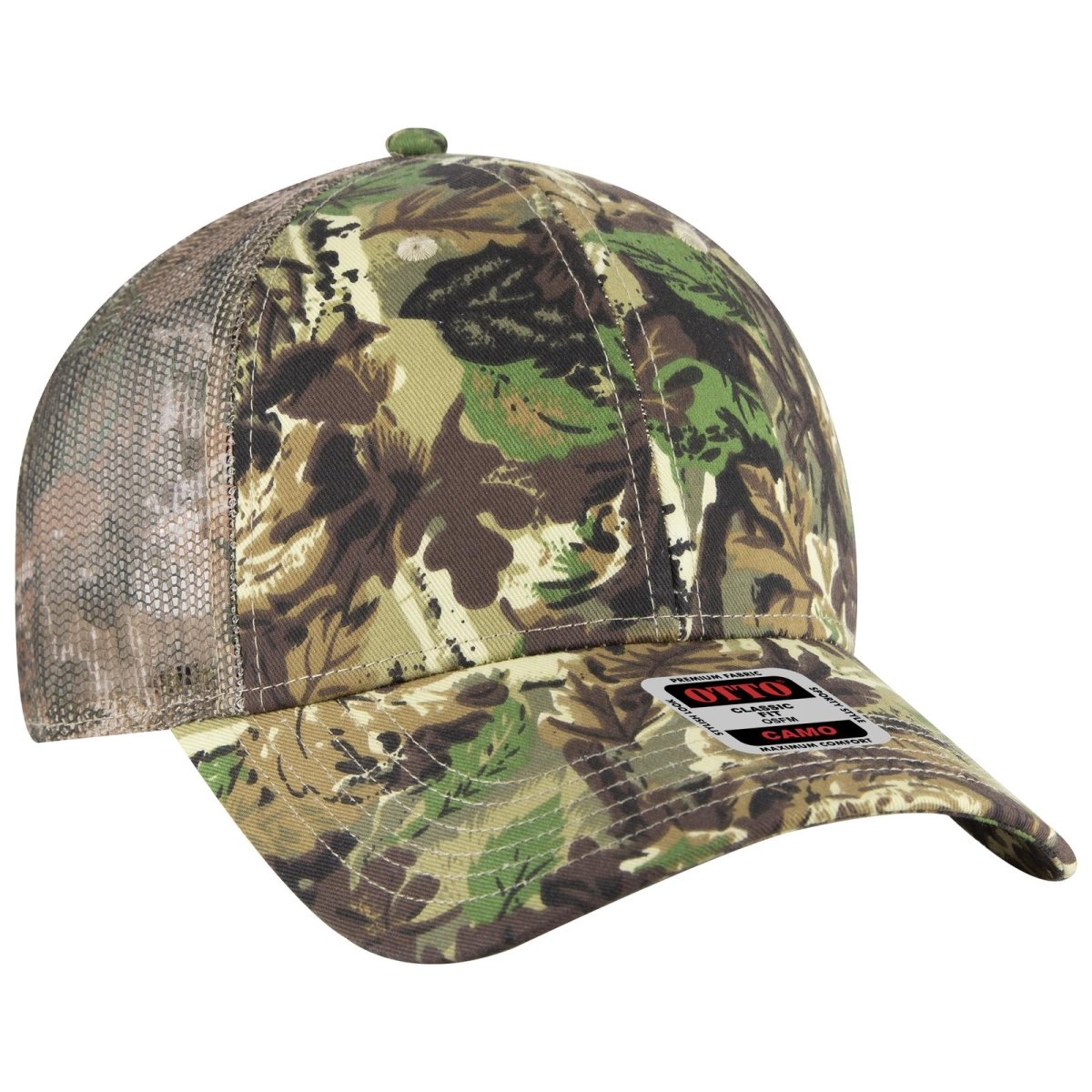 OTTO CAP Camouflage 6 Panel Low Profile Mesh Back Trucker Hat OTTO 105 - 1247 Lt.Lod/Brn/Kly OSFM - Adult Hats