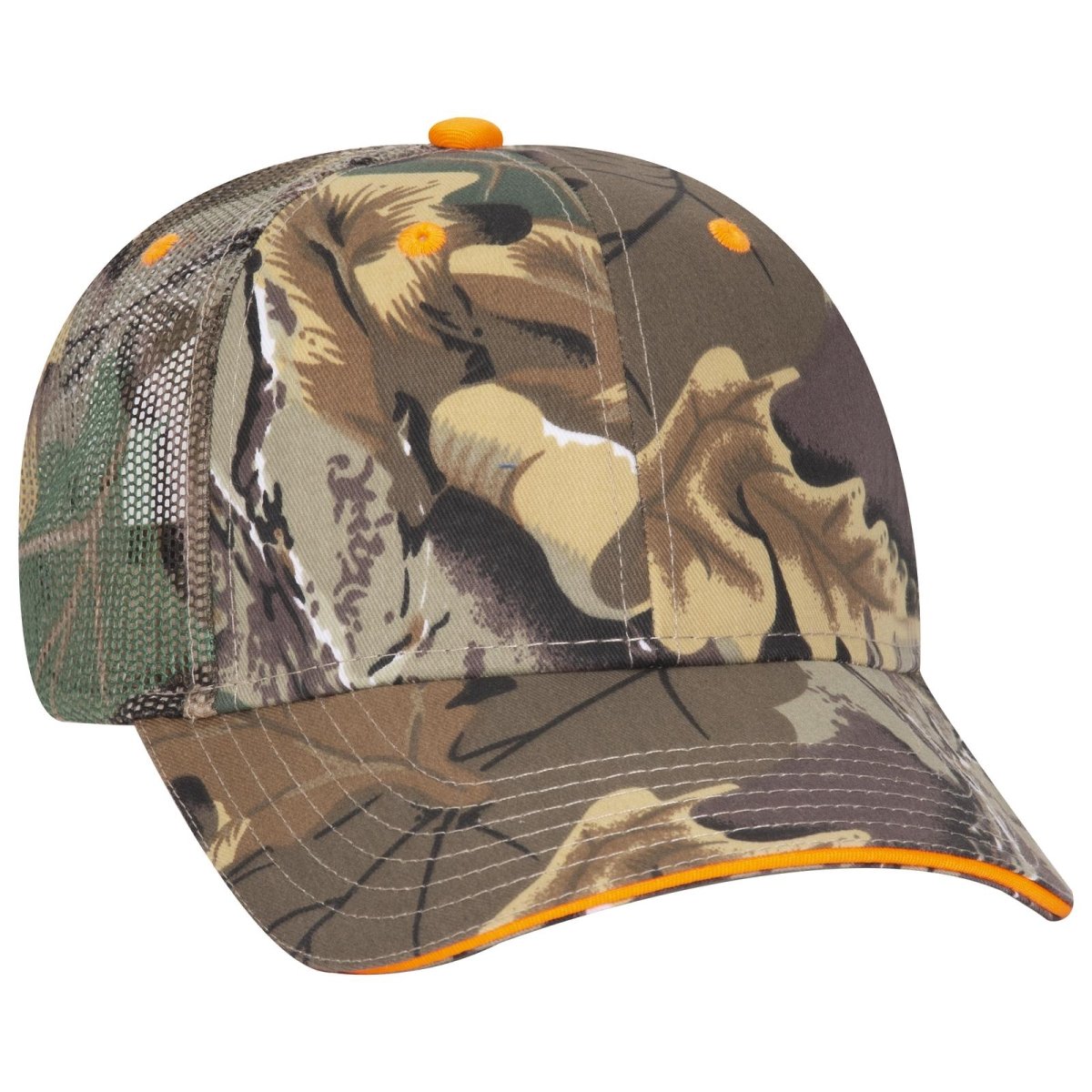 OTTO CAP Camouflage 6 Panel Low Profile Mesh Back Trucker Hat OTTO 106 - 752 Kha/Brn/Lt.Ol.Grn OSFM - Adult Hats