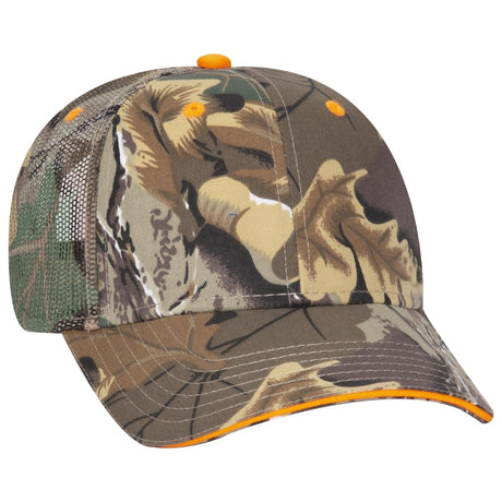 OTTO CAP Camouflage 6 Panel Low Profile Mesh Back Trucker Hat OTTO 106 - 752 Kha/Brn/Lt.Ol.Grn OSFM - Adult Hats