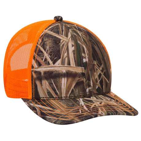 OTTO CAP Mossy Oak Camouflage 6 Panel Low Profile Mesh Back Trucker Hat OTTO 171 - 1293 Shadow Grass Blades/N.Org OSFM - Adult Hats