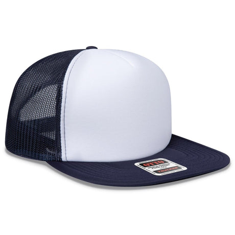 OTTO CAP "OTTO SNAP" 5 Panel High Crown Mesh Back Trucker Snapback Hat OTTO 132 - 1037 Nvy/Wht/Nvy OSFM - Adult Hats