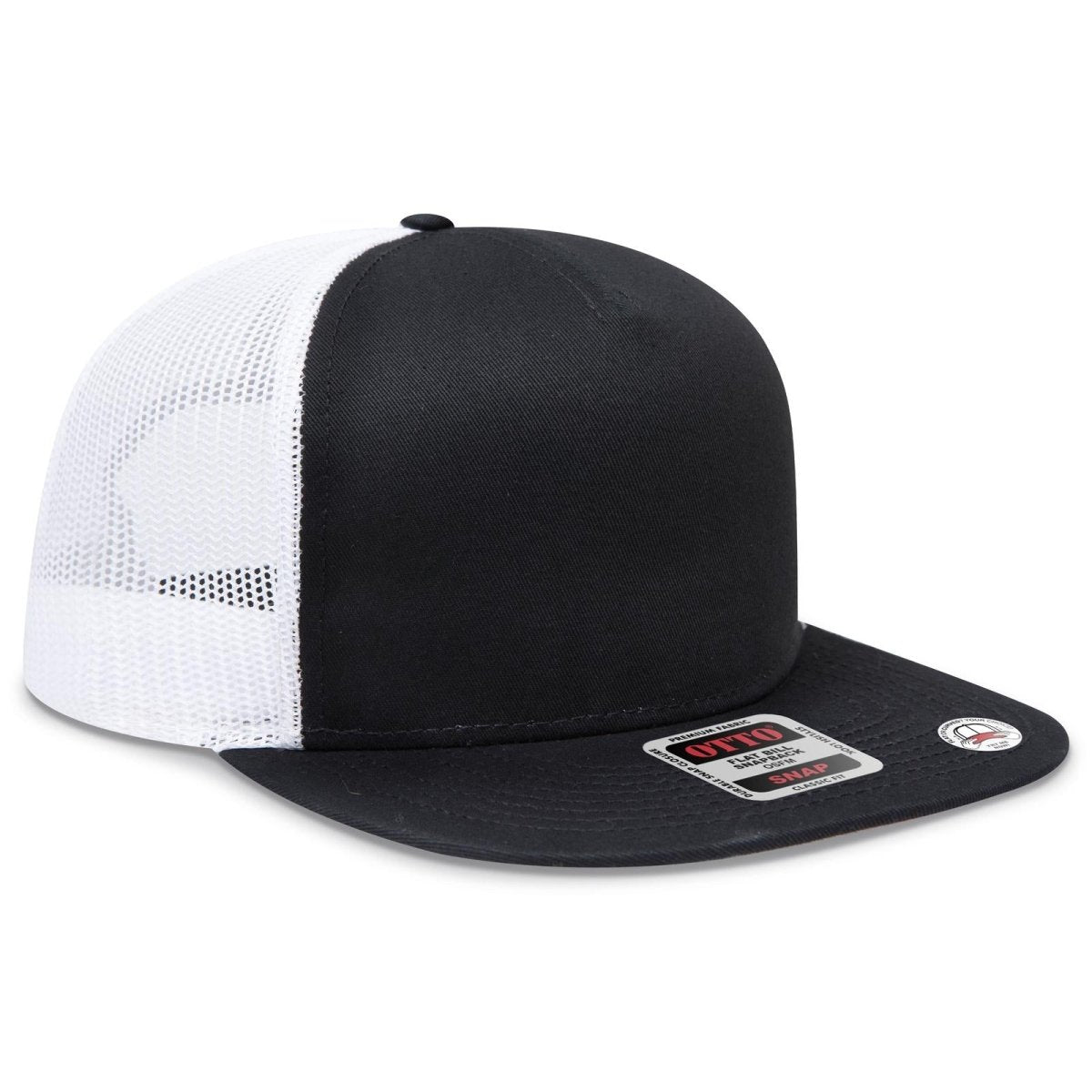 OTTO CAP "OTTO SNAP" 5 Panel Pro Style Mesh Back Trucker Snapback Hat OTTO 154 - 1124 Blk/Blk/Wht OSFM - Adult Hats