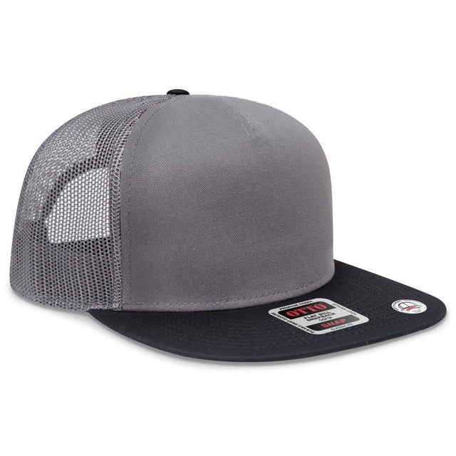 OTTO CAP "OTTO SNAP" 5 Panel Pro Style Mesh Back Trucker Snapback Hat OTTO 154 - 1124 Blk/Ch.Gry/Ch.Gry OSFM - Adult Hats