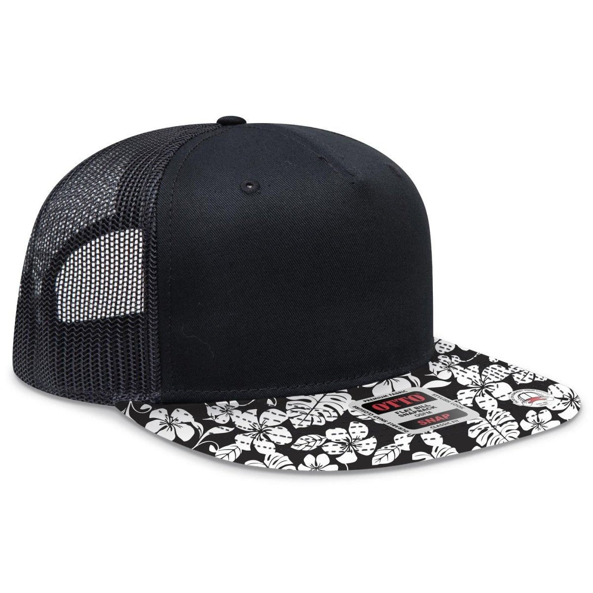 OTTO CAP "OTTO SNAP" 5 Panel Pro Style Mesh Back Trucker Snapback Hat OTTO 154 - 1124 Design002/Blk/Blk OSFM - Adult Hats