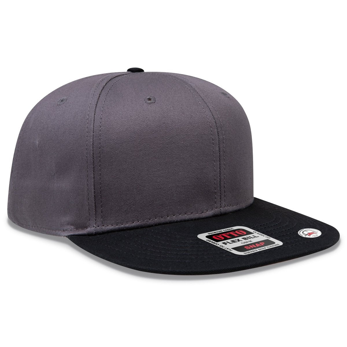 OTTO CAP “OTTO SNAP” 6 Panel Pro Style Snapback Hat OTTO 125 - 1038 Blk/Ch.Gry/Ch.Gry OSFM - Adult Hats