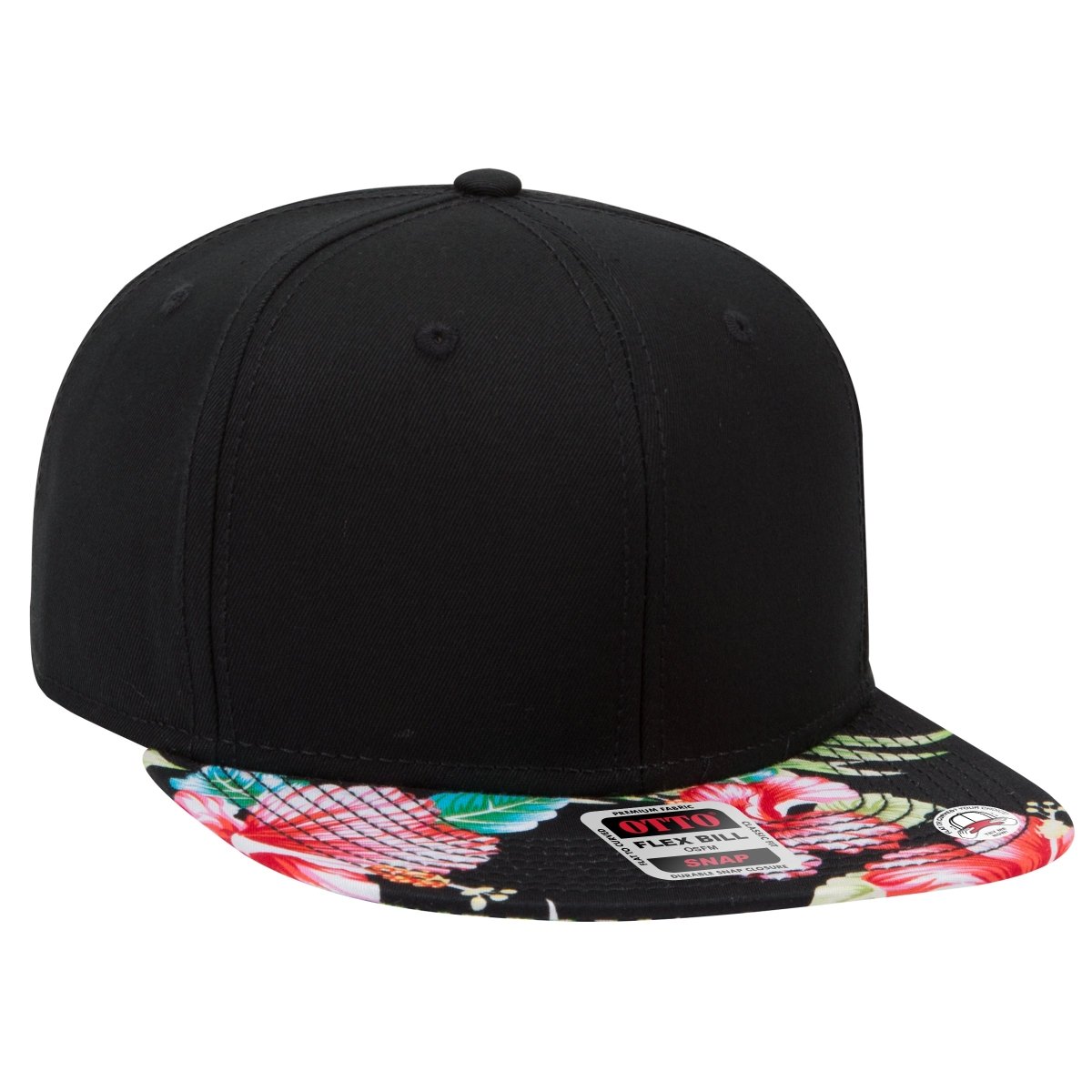 OTTO CAP “OTTO SNAP” 6 Panel Pro Style Snapback Hat OTTO 125 - 1038 Design001/Blk/Blk OSFM - Adult Hats