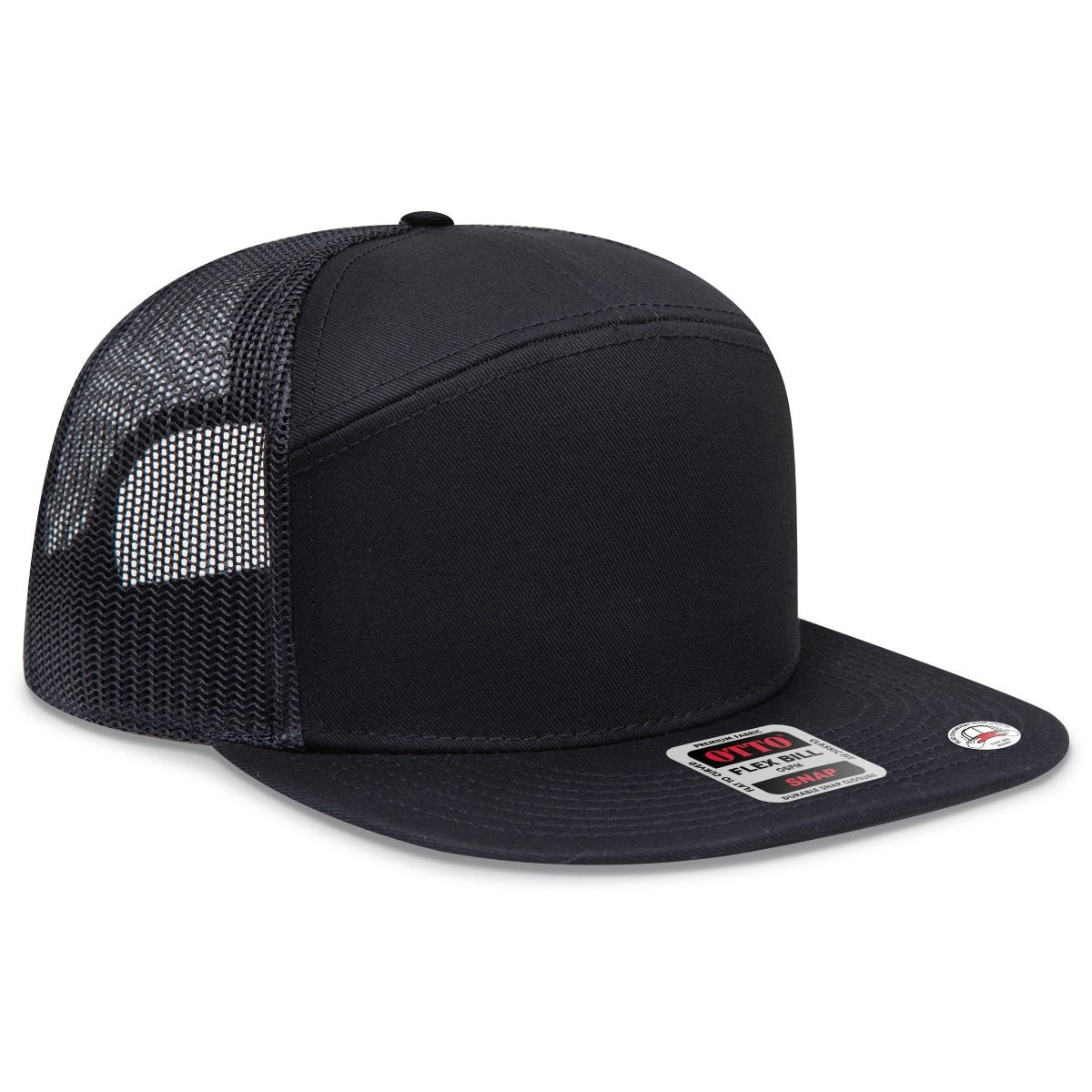 OTTO CAP "OTTO SNAP" 7 Panel Pro Style Mesh Back Trucker Snapback Hat OTTO 172 - 1298 Black OSFM - Adult Hats