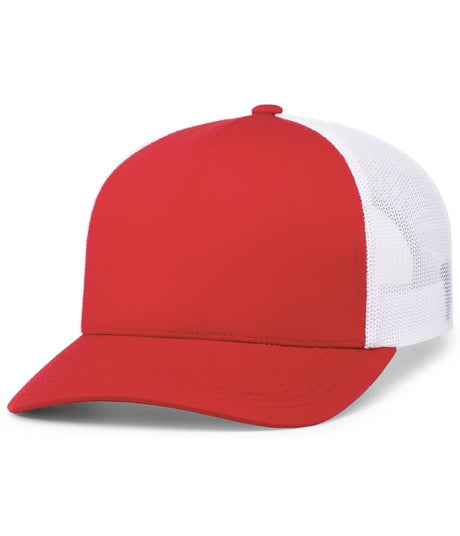 Pacific Headwear 5 - Panel Trucker Snapback Cap 105C RED/WHITE/RED OS