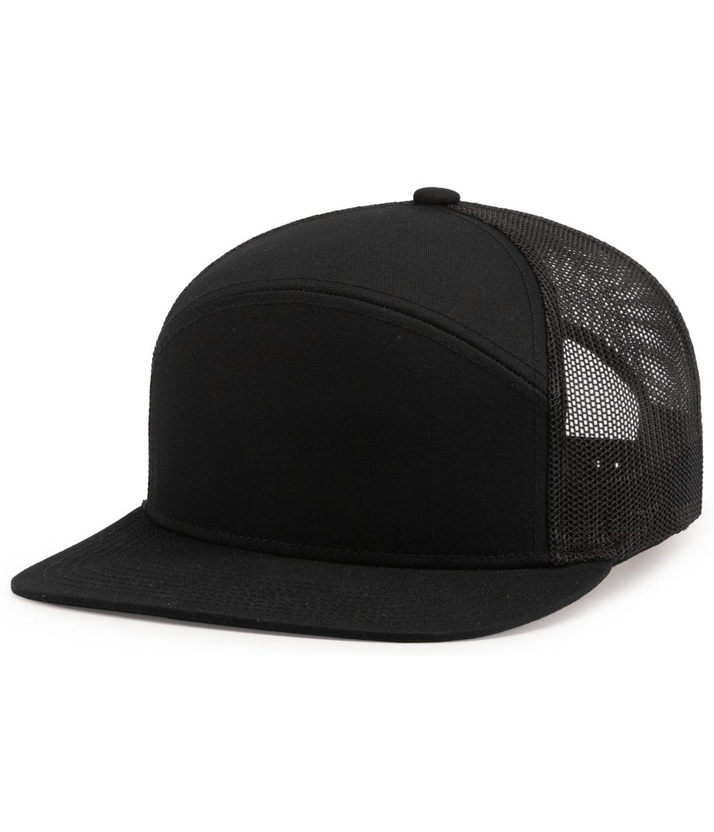 Pacific Headwear 6 - Panel Arch Trucker Snapback Cap - Pacific Headwear P787 BLACK OS