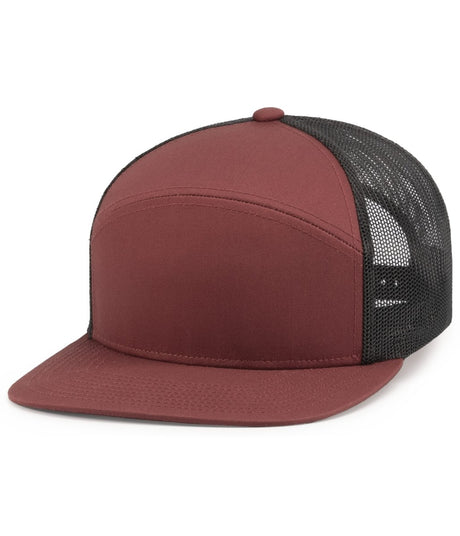 Pacific Headwear 6 - Panel Arch Trucker Snapback Cap - Pacific Headwear P787 BRICK/LT CHARCOAL/BRICK OS