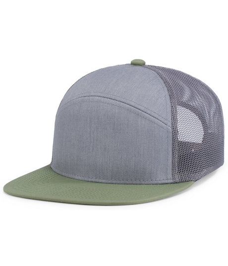 Pacific Headwear 6 - Panel Arch Trucker Snapback Cap - Pacific Headwear P787 HEATHER GREY/LODEN OS