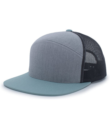 Pacific Headwear 6 - Panel Arch Trucker Snapback Cap - Pacific Headwear P787 HEATHER GREY/SMOKE BLUE OS