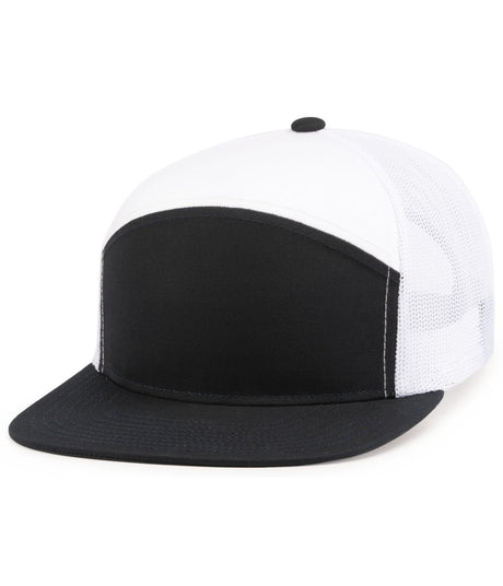 Pacific Headwear 6 - Panel Arch Trucker Snapback Cap - Pacific Headwear P787 NAVY/WHITE/NAVY OS