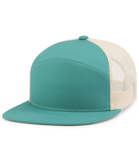 Pacific Headwear 6 - Panel Arch Trucker Snapback Cap - Pacific Headwear P787 TEAL/BEIGE/TEAL OS