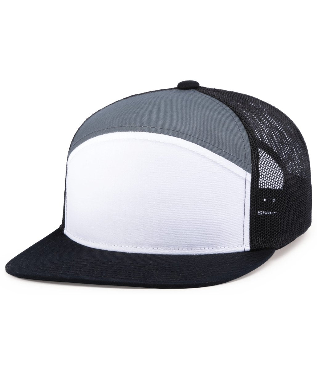 Pacific Headwear 6 - Panel Arch Trucker Snapback Cap - Pacific Headwear P787 WHITE/GRAPHITE/BLACK OS