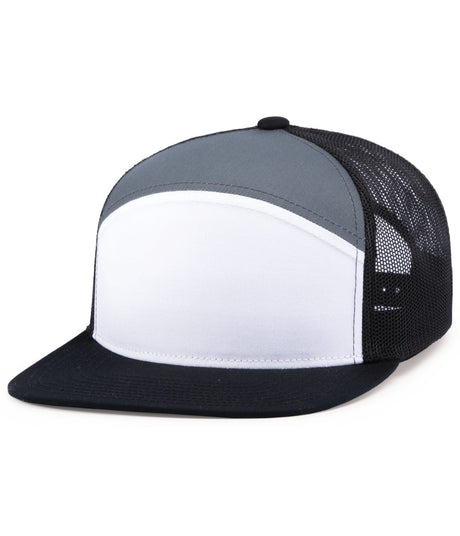 Pacific Headwear 6 - Panel Arch Trucker Snapback Cap - Pacific Headwear P787 WHITE/GRAPHITE/BLACK OS
