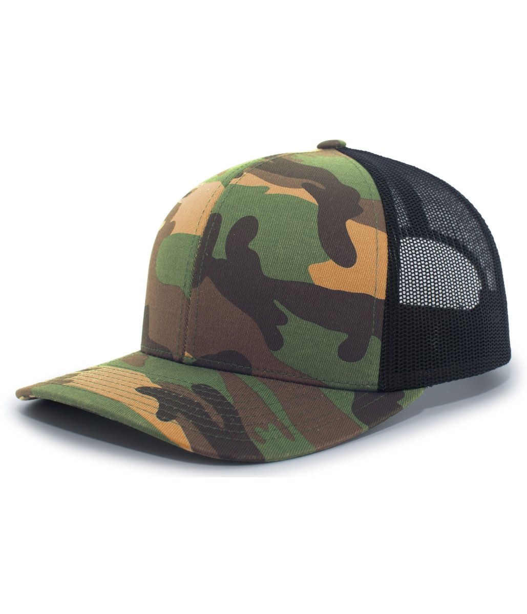 Pacific Headwear Camo Snapback Trucker Cap 108C ARMY/BLACK/ARMY OS