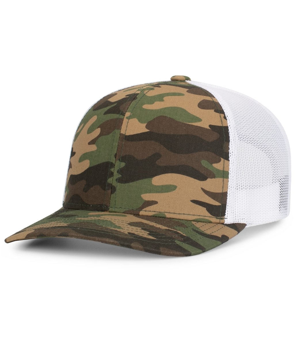 Pacific Headwear Camo Snapback Trucker Cap 108C ARMY/WHITE/ARMY OS