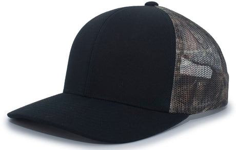 Pacific Headwear Camo Snapback Trucker Cap 108C BLACK/BREAK - UP - COUNTRY/BLACK OS