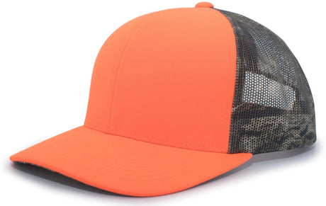Pacific Headwear Camo Snapback Trucker Cap 108C BLAZE/BREAK - UP COUNTRY/BLAZE OS