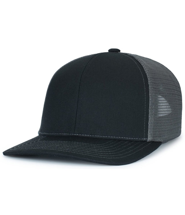 Pacific Headwear Contrast Stitch Trucker PacFlex Snapback Cap - Pacific Headwear P151S BLACK/GRAPHITE/BLACK OS