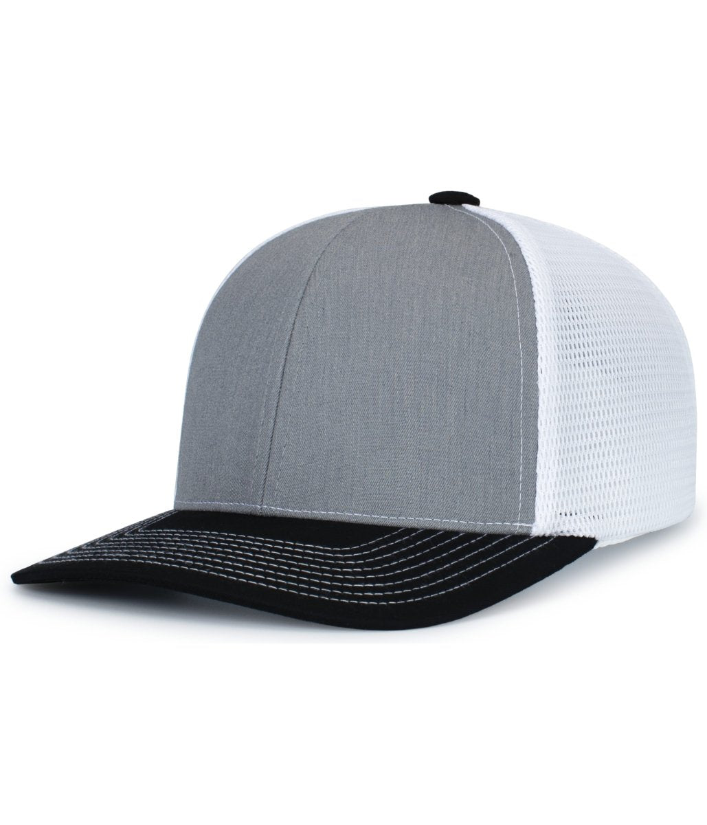 Pacific Headwear Contrast Stitch Trucker PacFlex Snapback Cap - Pacific Headwear P151S HEATHER GREY/WHITE/BLACK OS