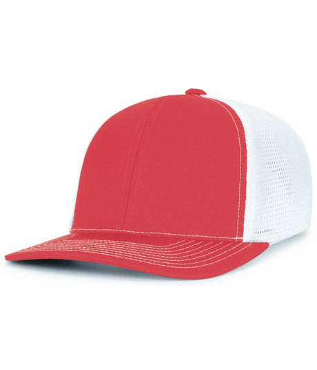 Pacific Headwear Contrast Stitch Trucker PacFlex Snapback Cap - Pacific Headwear P151S RED/WHITE/RED OS