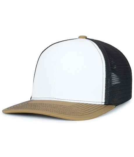 Pacific Headwear Contrast Stitch Trucker PacFlex Snapback Cap - Pacific Headwear P151S WHITE/LIGHT CHARCOAL/BUCK OS