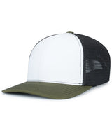 Pacific Headwear Contrast Stitch Trucker PacFlex Snapback Cap - Pacific Headwear P151S WHITE/LIGHT CHARCOAL/MOSS OS