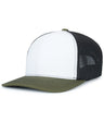 Pacific Headwear Contrast Stitch Trucker PacFlex Snapback Cap - Pacific Headwear P151S WHITE/LIGHT CHARCOAL/MOSS OS