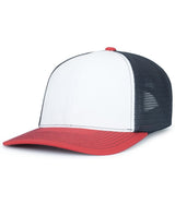 Pacific Headwear Contrast Stitch Trucker PacFlex Snapback Cap - Pacific Headwear P151S WHITE/NAVY/RED OS