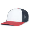Pacific Headwear Contrast Stitch Trucker PacFlex Snapback Cap - Pacific Headwear P151S WHITE/NAVY/RED OS
