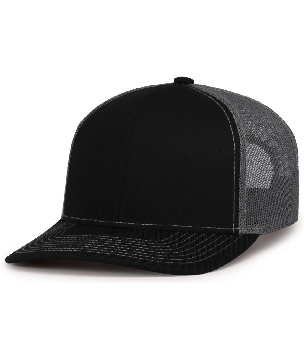 Pacific Headwear Contrast Stitch Trucker Snapback 104S BLACK/GRAPHITE/BLACK OS