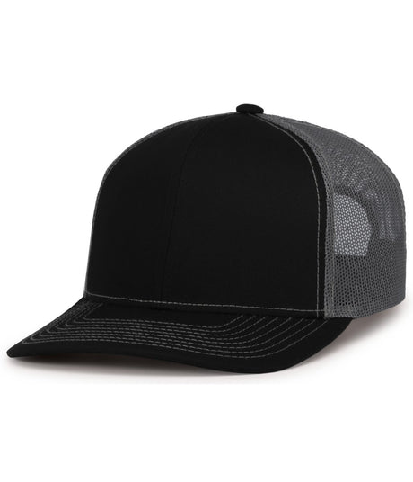 Pacific Headwear Contrast Stitch Trucker Snapback 104S BLACK/GRAPHITE/BLACK OS