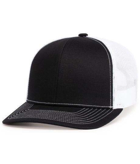 Pacific Headwear Contrast Stitch Trucker Snapback 104S BLACK/WHITE/BLACK OS