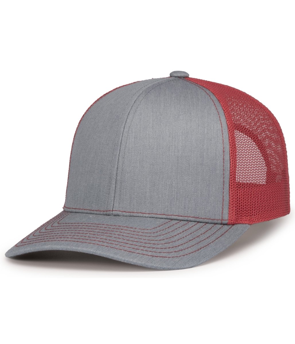 Pacific Headwear Contrast Stitch Trucker Snapback 104S HEATHER GREY/RED/HEATHER GREY OS