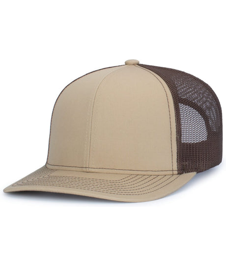 Pacific Headwear Contrast Stitch Trucker Snapback 104S KHAKI/BROWN/KHAKI OS