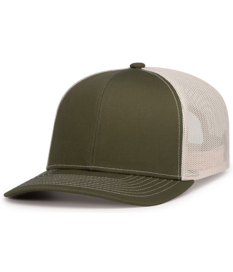 Pacific Headwear Contrast Stitch Trucker Snapback 104S MOSS GREEN/BEIGE/MOSS GREEN OS