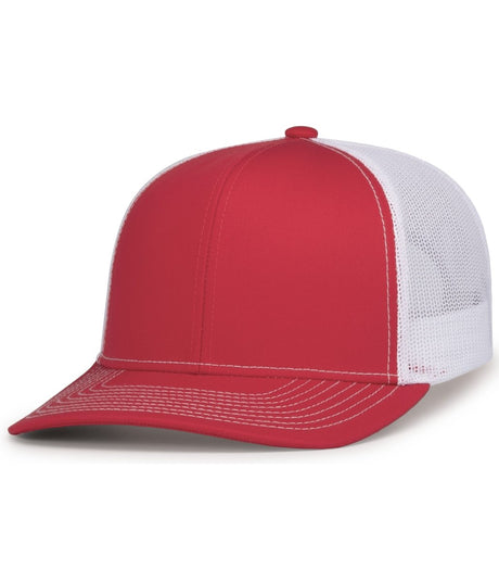 Pacific Headwear Contrast Stitch Trucker Snapback 104S RED/WHITE/RED OS