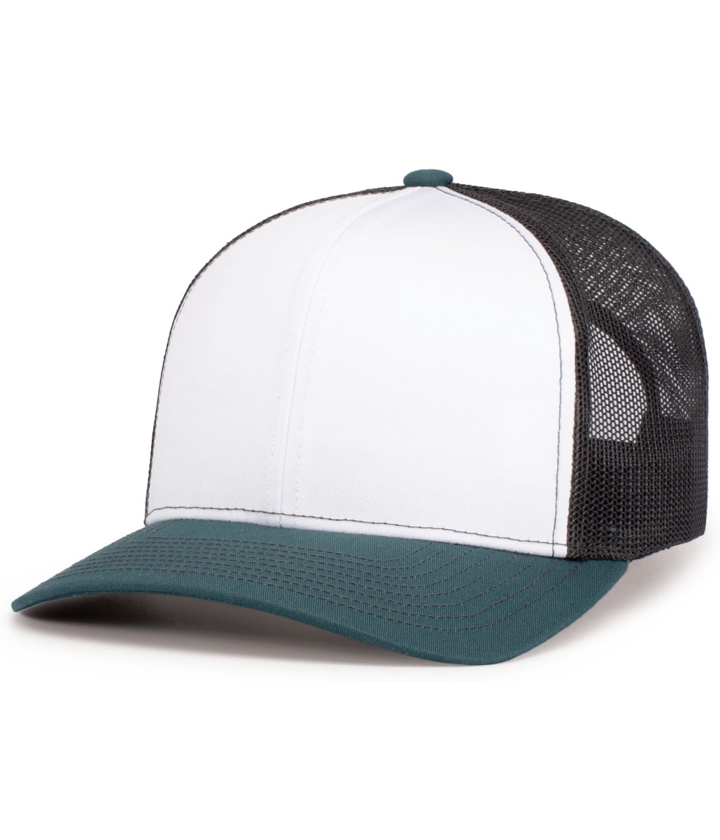 Pacific Headwear Contrast Stitch Trucker Snapback 104S WHITE/LIGHT CHARCOAL/DARK TEAL OS