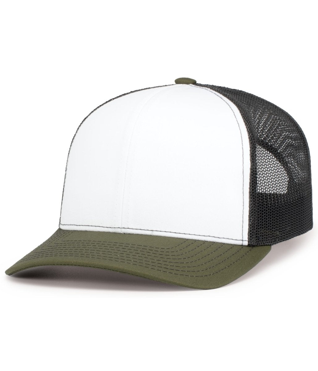 Pacific Headwear Contrast Stitch Trucker Snapback 104S WHITE/LIGHT CHARCOAL/MOSS OS