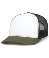 Pacific Headwear Contrast Stitch Trucker Snapback 104S WHITE/LIGHT CHARCOAL/MOSS OS