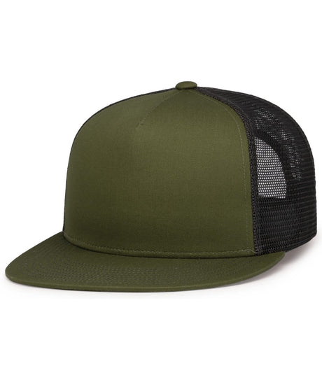 Pacific Headwear D - SERIES 5 - PANEL TRUCKER SNAPBACK CAP 4D7 MOSS/LT CHARCOAL/MOSS OS