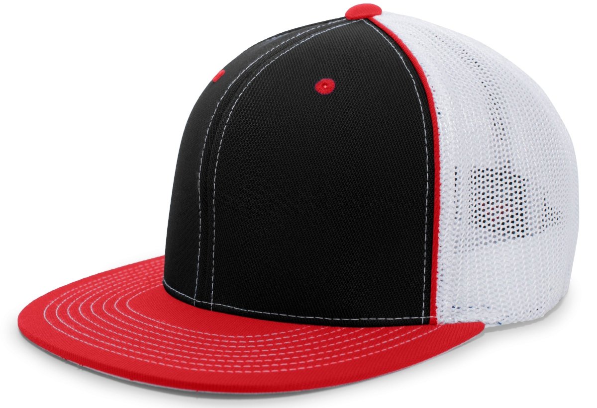 Pacific Headwear D - Series Trucker PacFlex Cap 4D5 BLACK/WHITE/RED S/M
