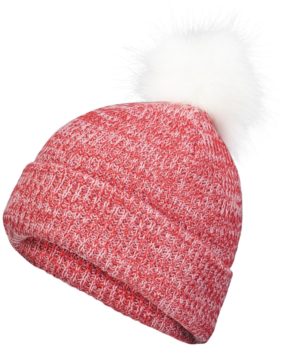 Pacific Headwear Faux Fur Pom Beanie - Pacific Headwear P604K RED/WHITE OS