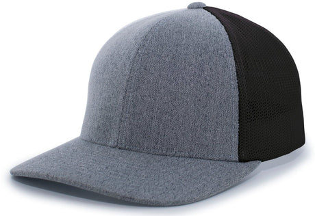 Pacific Headwear Heather Trucker PacFlex Cap - Pacific Headwear P405 GREY HEATHER/BLACK S/M