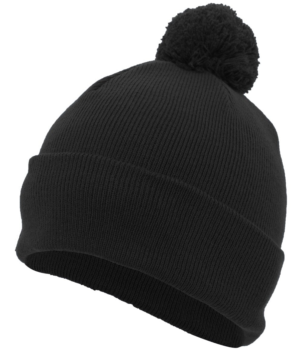 Pacific Headwear Knit Fold Over Pom - Pom Beanie 641K BLACK OS