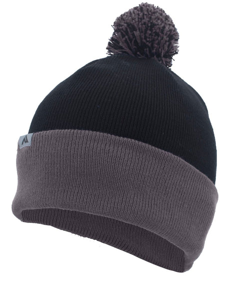 Pacific Headwear Knit Fold Over Pom - Pom Beanie 641K BLACK/GRAPHITE OS