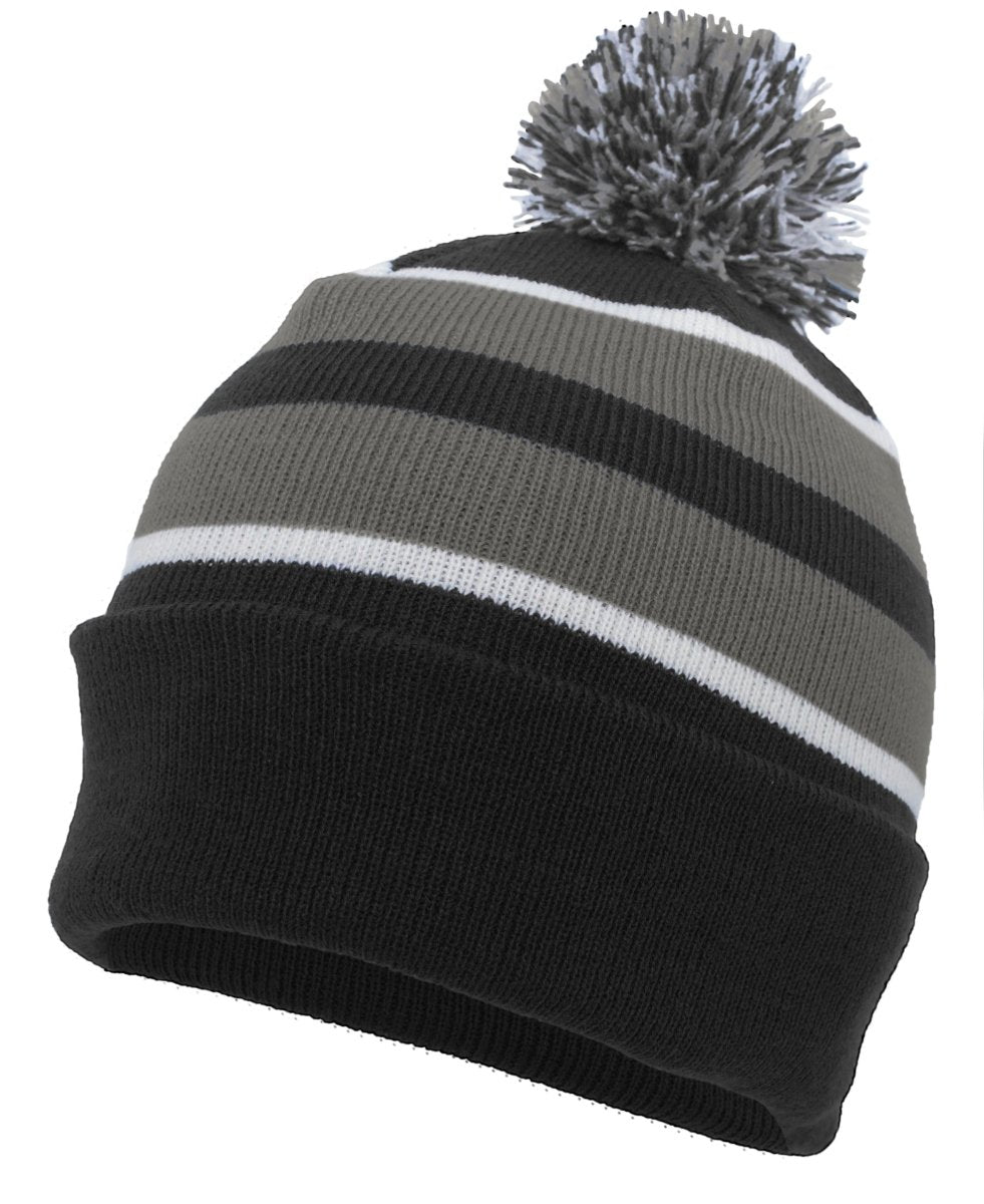 Pacific Headwear Knit Fold Over Pom - Pom Beanie 641K BLACK/GRAPHITE/WHITE OS